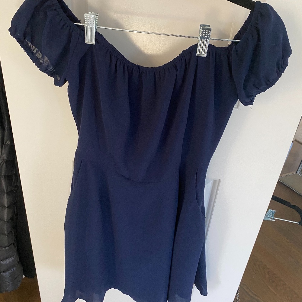 Kimichi Blue Navy Off-the-shoulder Zip up Dress